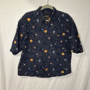 Vintage Woolrich Fly Fishing Lure Creel Lake Depth Contour Map Print Shirt M